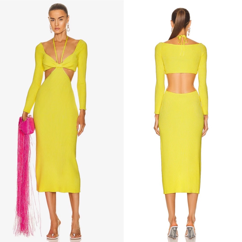 Cult Gaia Enzo Ribbed Knit Marigold Midi Dress – Size M & L